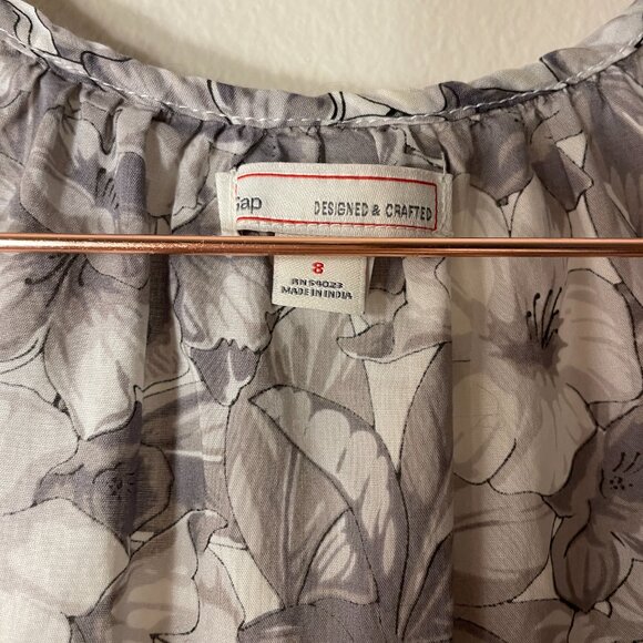🔥 GAP | Gray/White Soft Floral Cotton Full Skirt Summer Sundress 8 - Picture 4 of 5